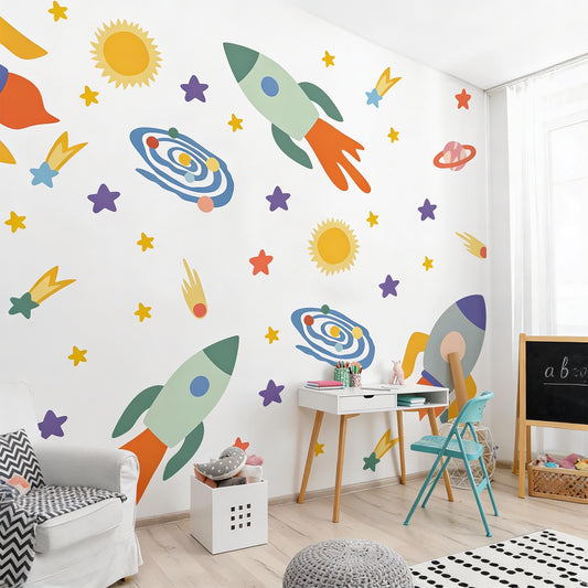 Space Wall Decals installed on a styled wall