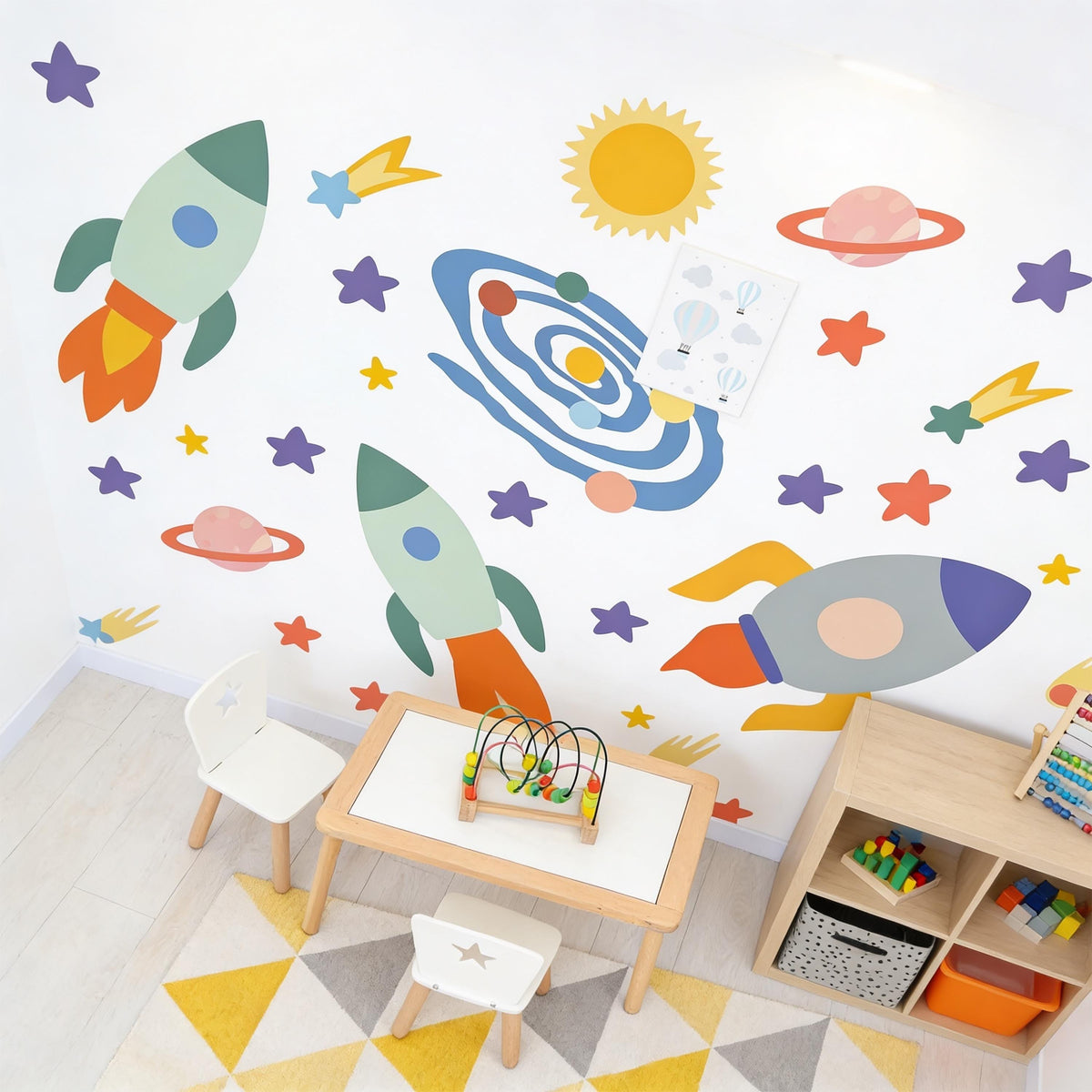 Space Wall Decals displayed in a styled space