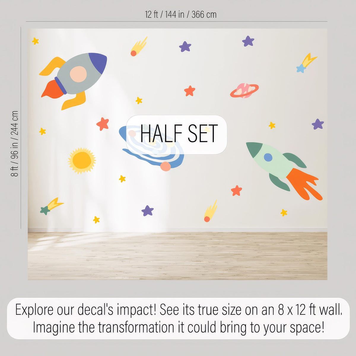 Close-up detail of space wall decals matte vinyl finish