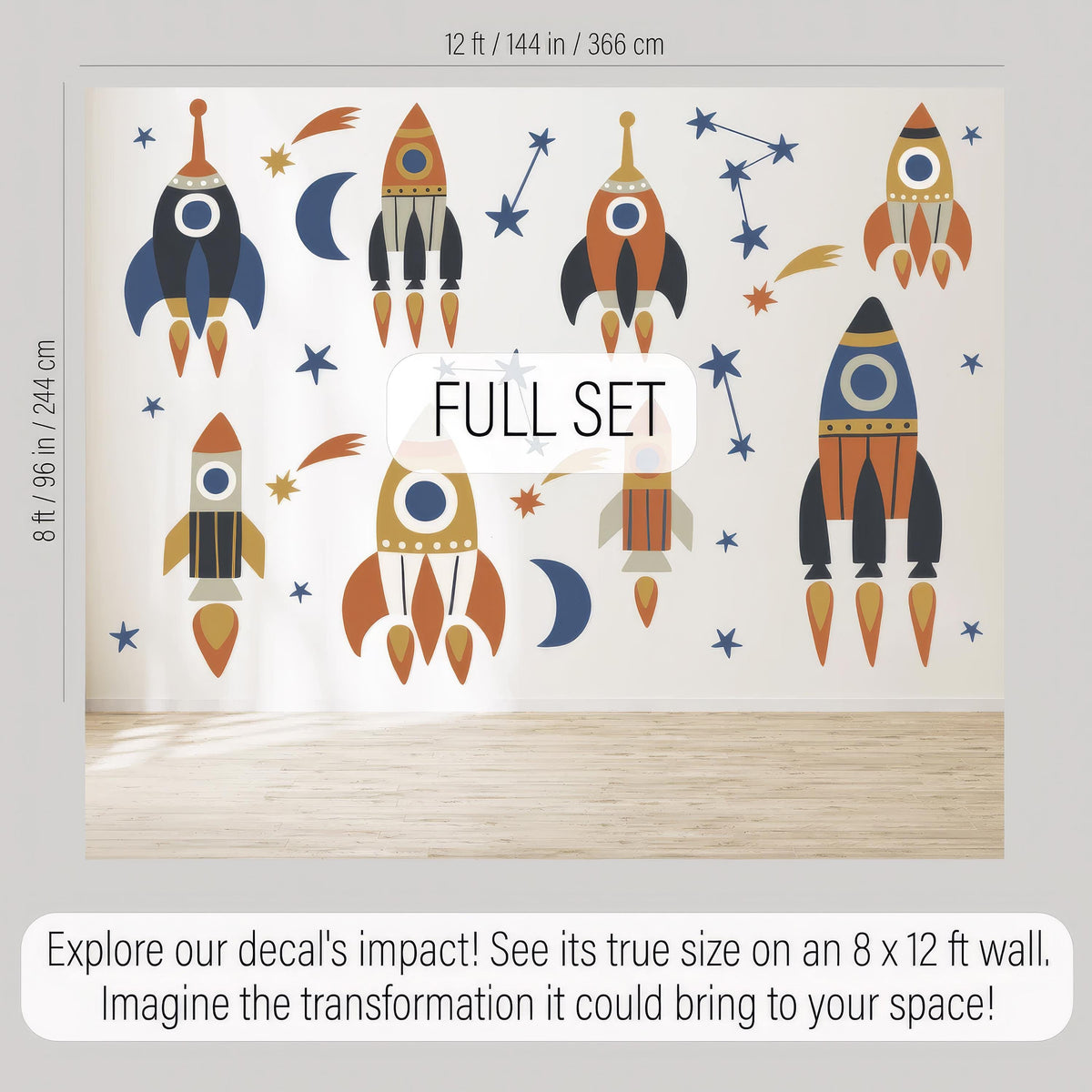Close-up detail of space wall decals matte vinyl finish