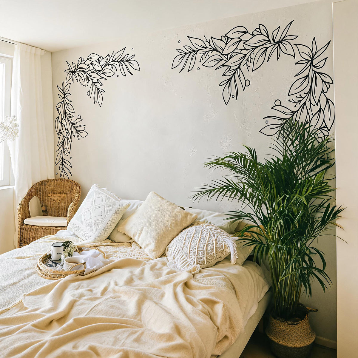 Floral Corner Wall Decal displayed in a styled space