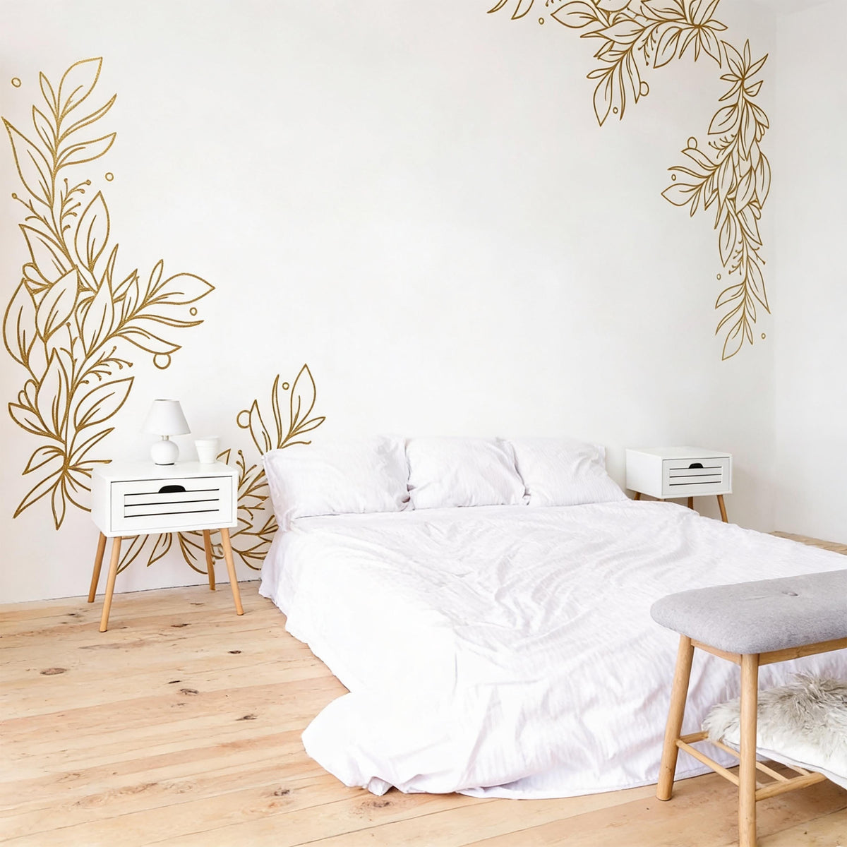 Floral Corner Wall Decal styled in a room setting