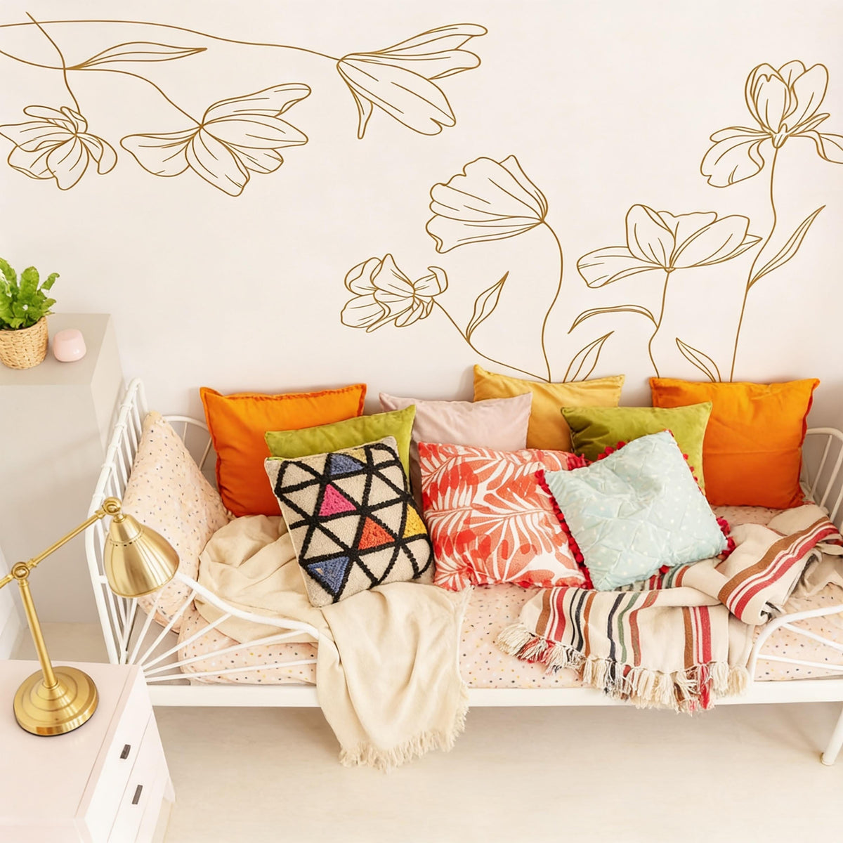 Floral Corner Wall Decal arranged on a feature wall