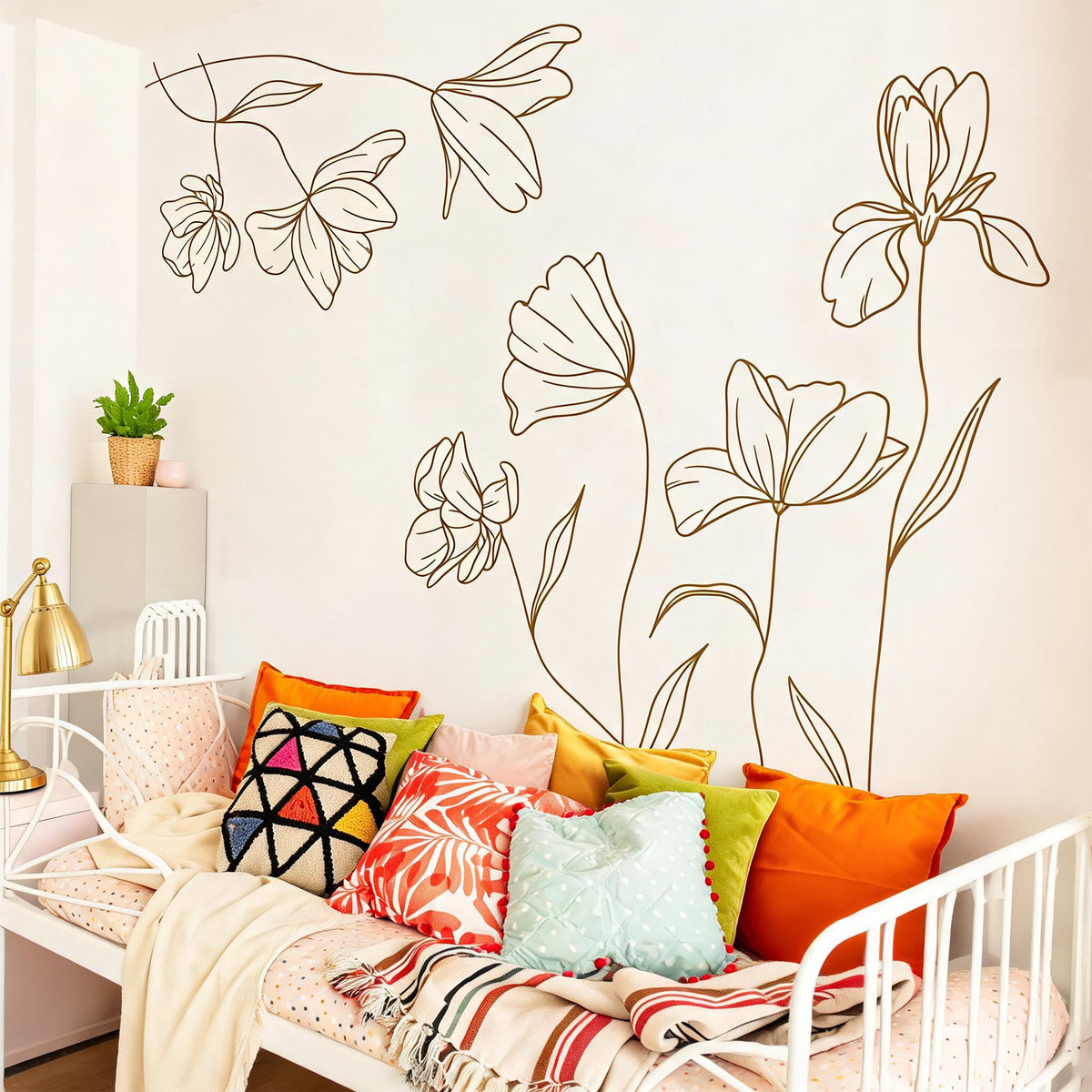 Floral Corner Wall Decal styled in a room setting