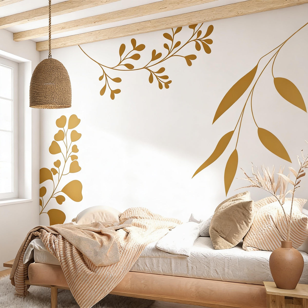 Botanical Wall Decals Set installed on a styled wall
