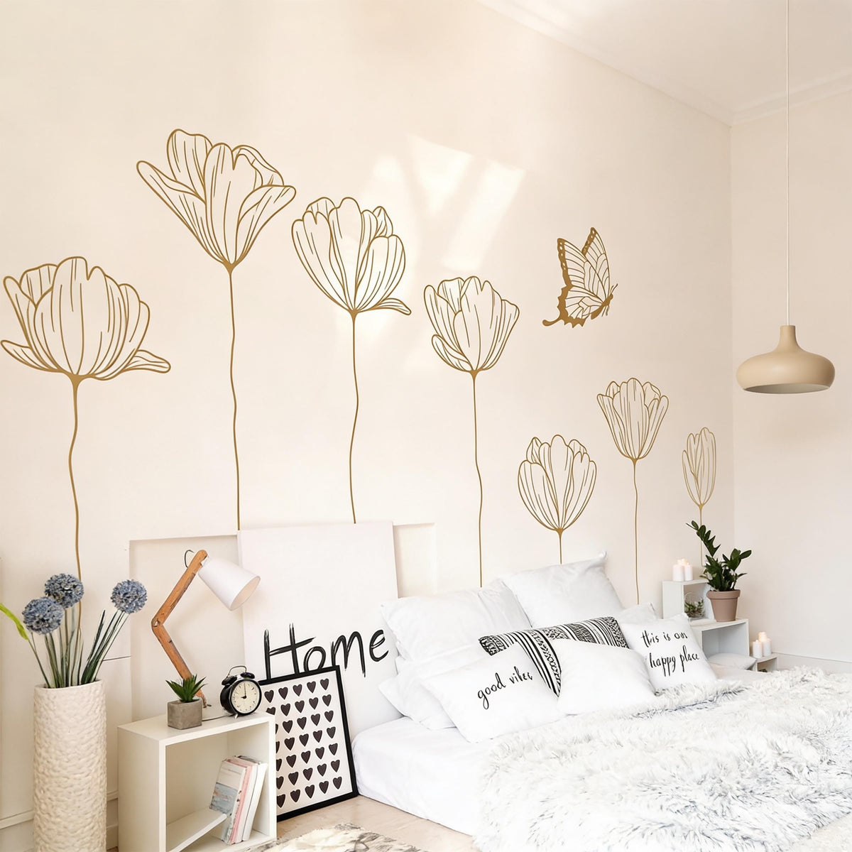Floral Wall Decals Set installed on a styled wall