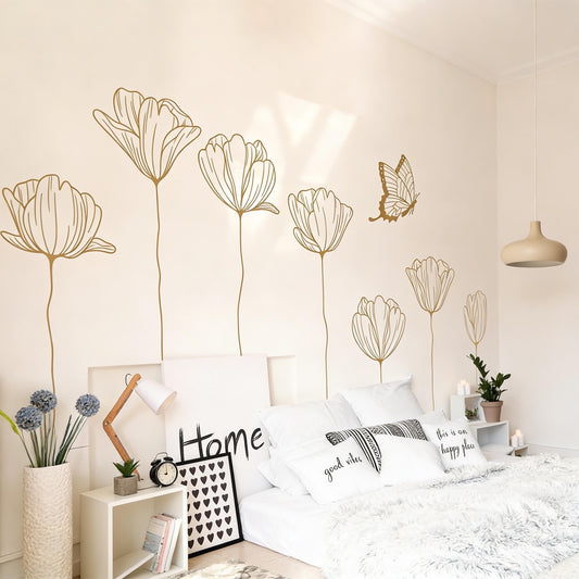 Floral Wall Decals Set installed on a styled wall