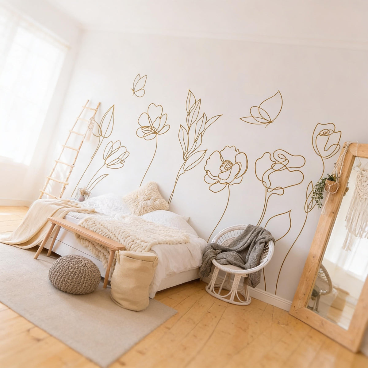 Floral Wall Decals Set styled in a room setting