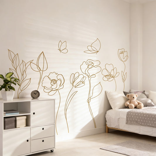 Floral Wall Decals Set installed on a styled wall