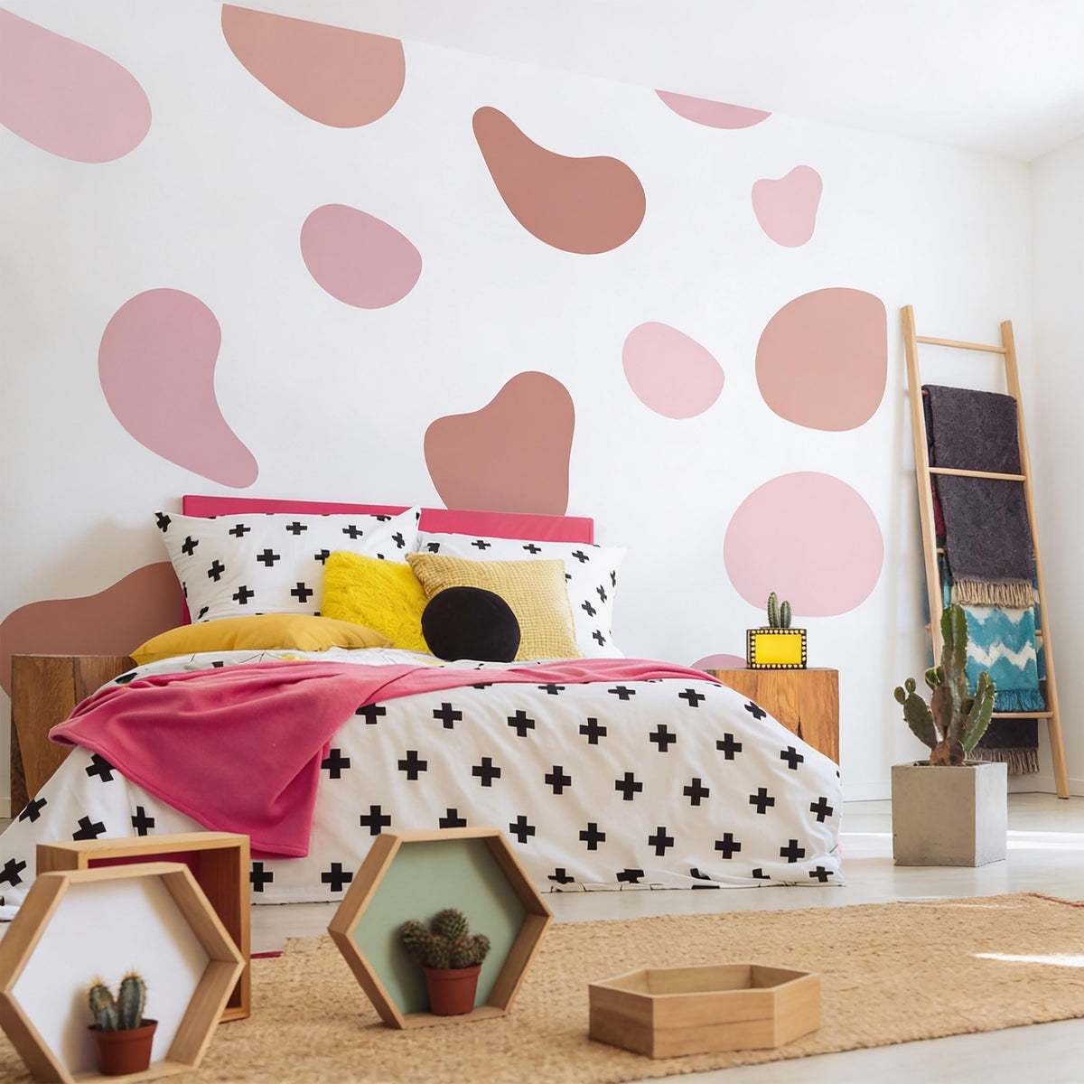Abstract Wall Decals Set arranged on a feature wall