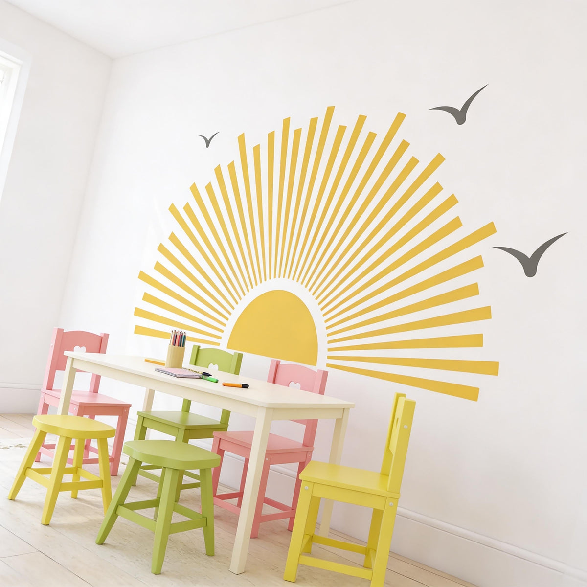 Sun Wall Decal Vinyl displayed in a styled space