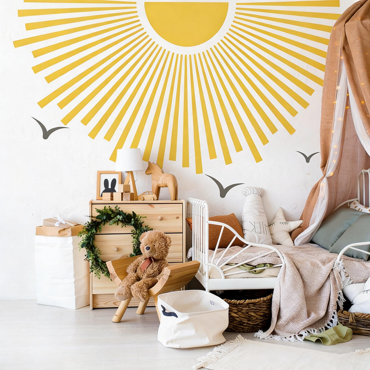 Sun Wall Decal Vinyl styled in a room setting