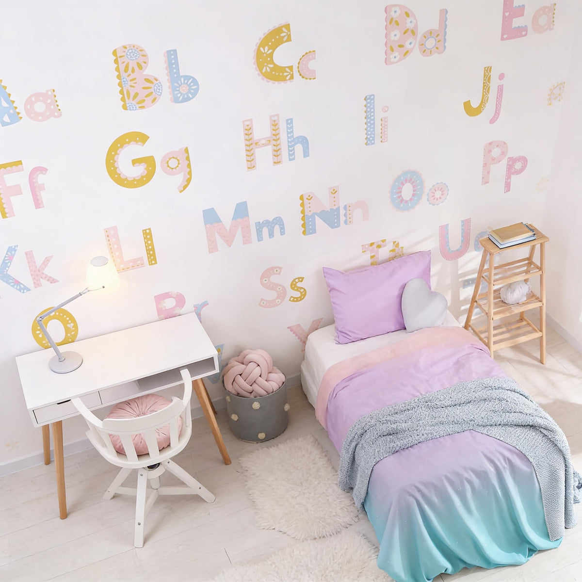 Floral Alphabet Wall Decals Vinyl size reference on a wall