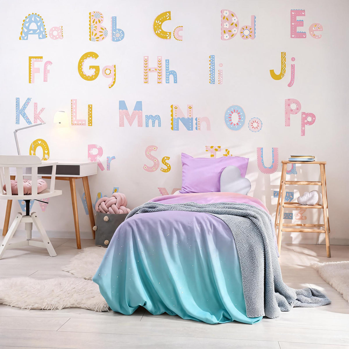 Floral Alphabet Wall Decals Vinyl shown in a home interior