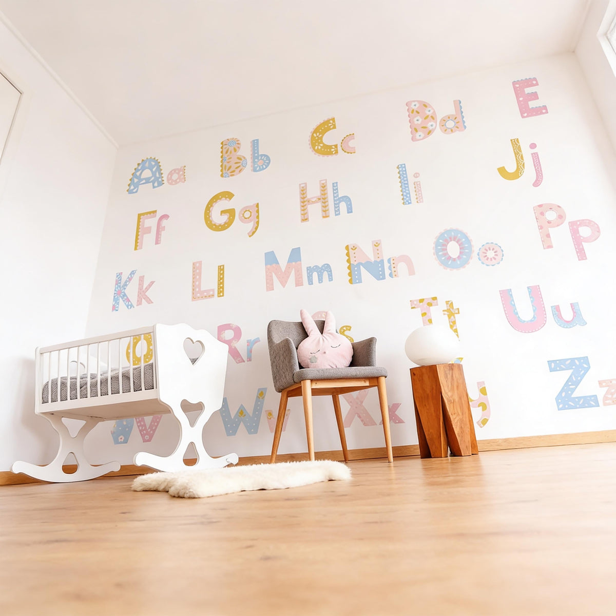 Floral Alphabet Wall Decals Vinyl installed on a styled wall