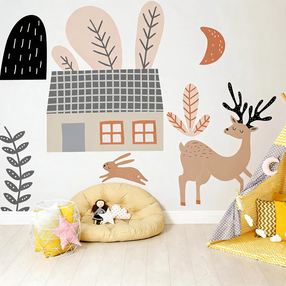 Woodland Wall Decals Vinyl arranged on a feature wall