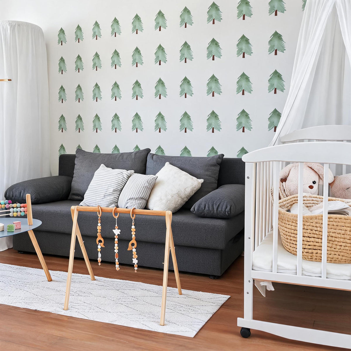 Pine Tree Wall Decals Vinyl styled in a room setting
