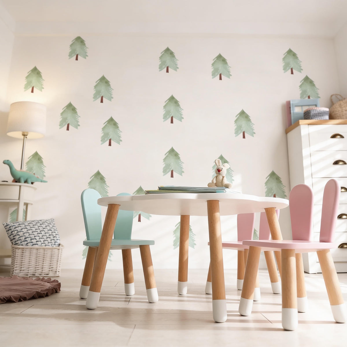 Pine Tree Wall Decals Vinyl displayed in a styled space