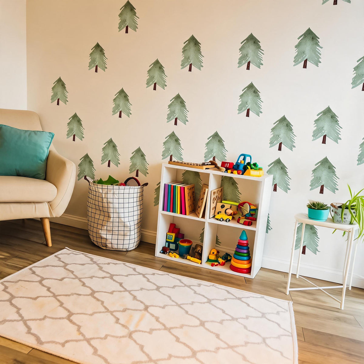 Pine Tree Wall Decals Vinyl shown in a home interior