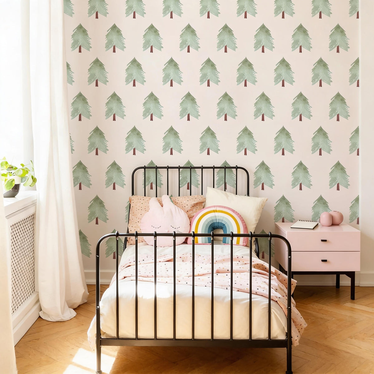 Pine Tree Wall Decals Vinyl shown in a home interior