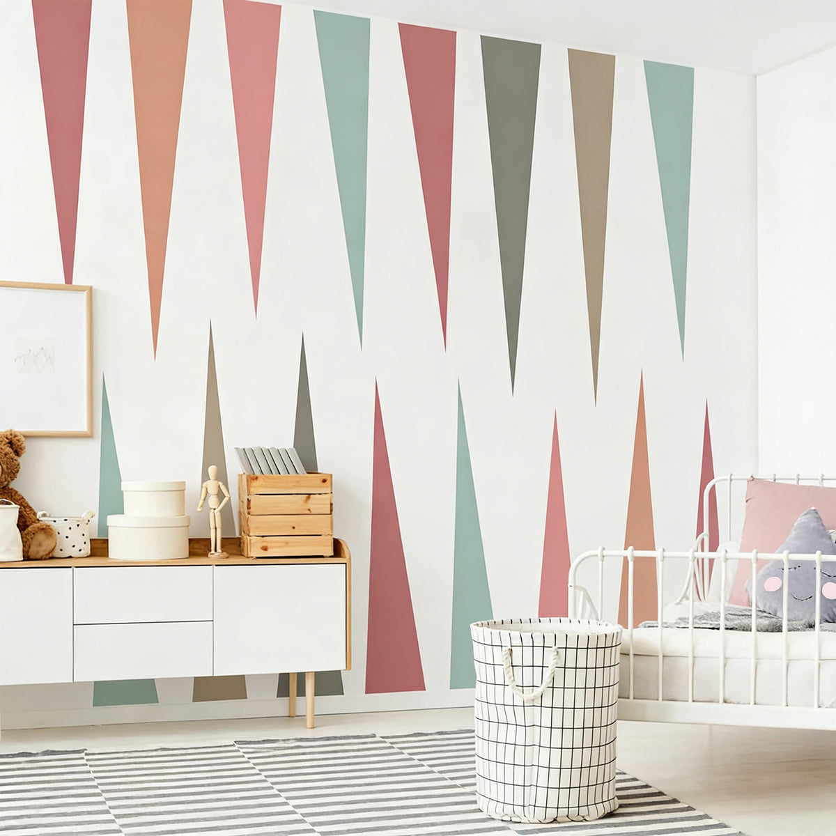 Boho Triangle Wall Decals Vinyl installed on a styled wall
