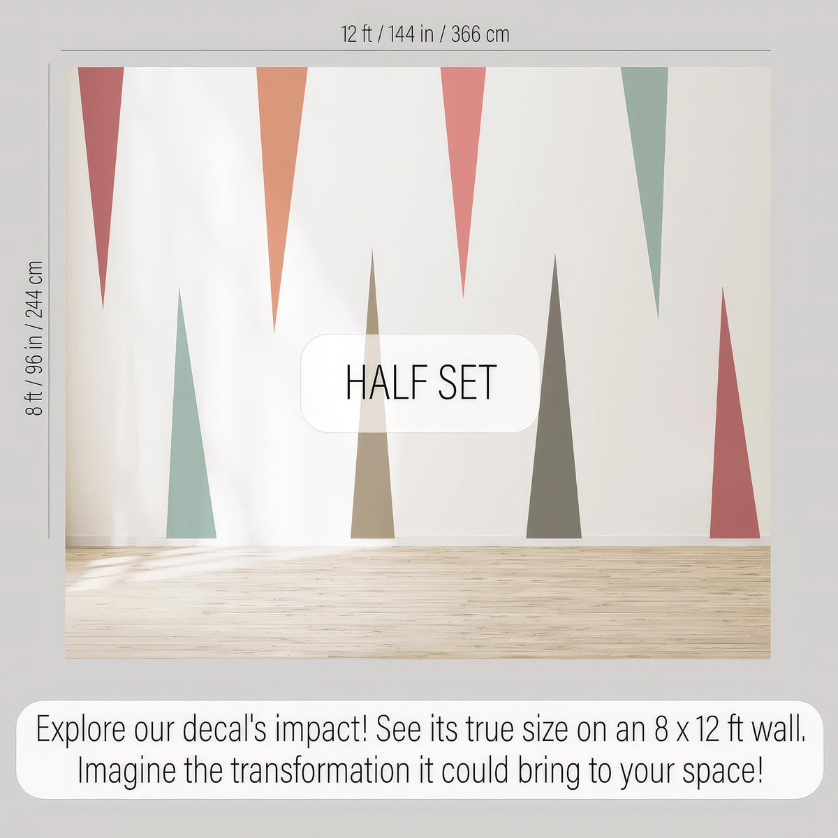 Boho Triangle Wall Decals Vinyl size reference on a wall