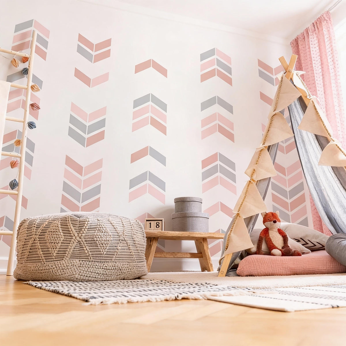 Herringbone Wall Decals Vinyl displayed in a styled space
