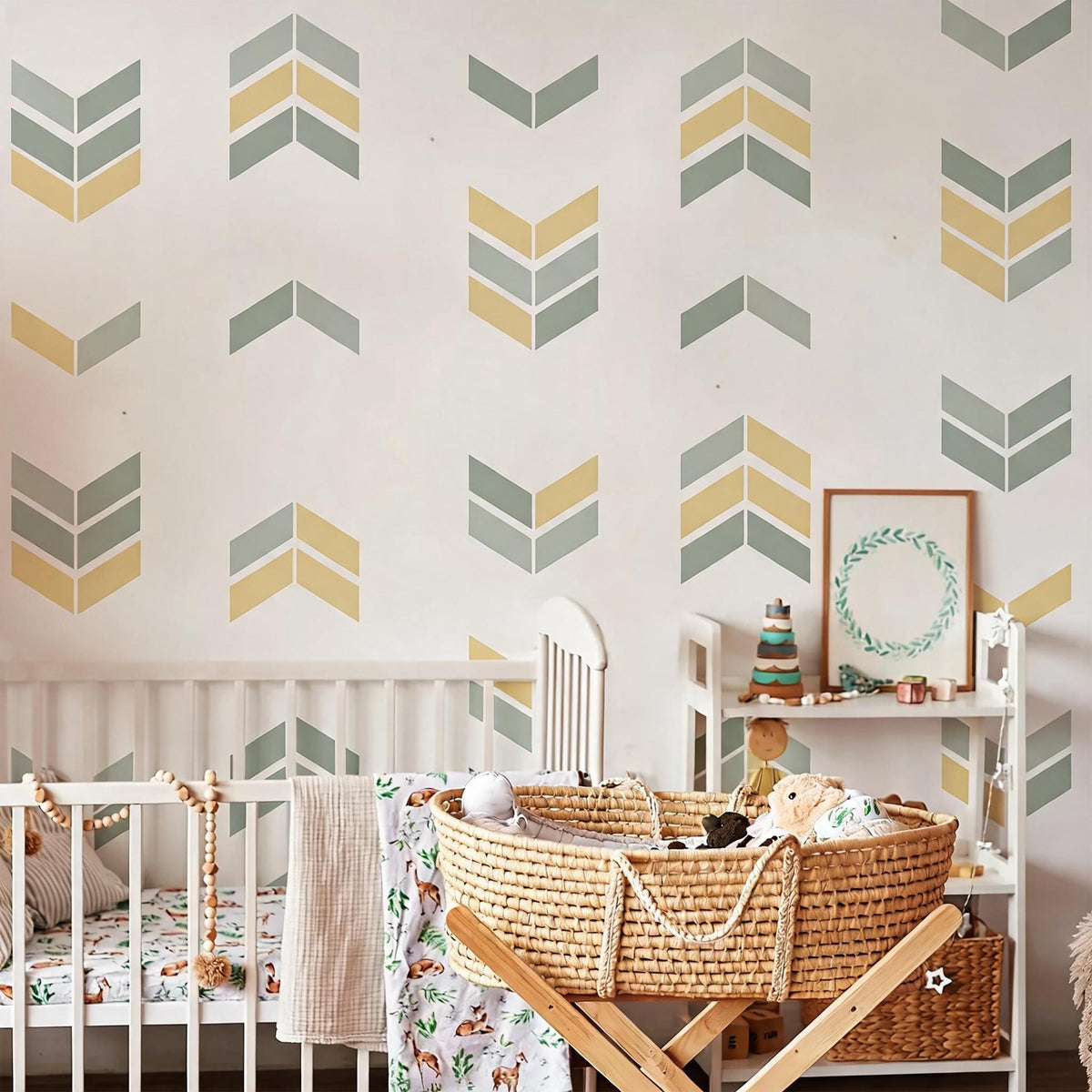 Herringbone Wall Decals Vinyl installed on a styled wall