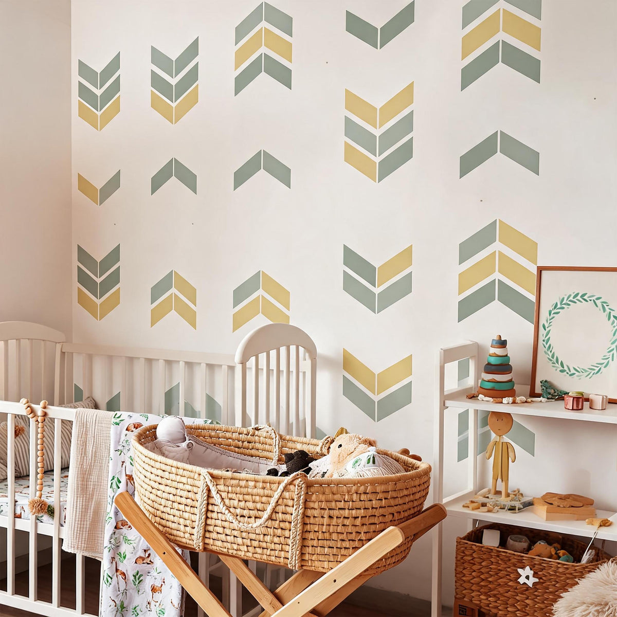 Herringbone Wall Decals Vinyl shown in a home interior