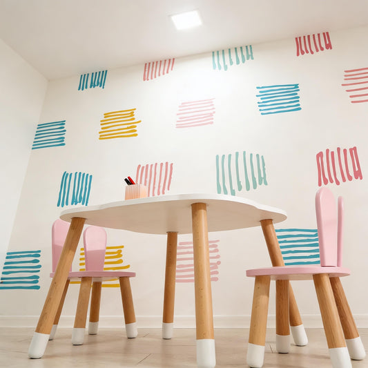 Color Block Wall Decals Vinyl installed on a styled wall