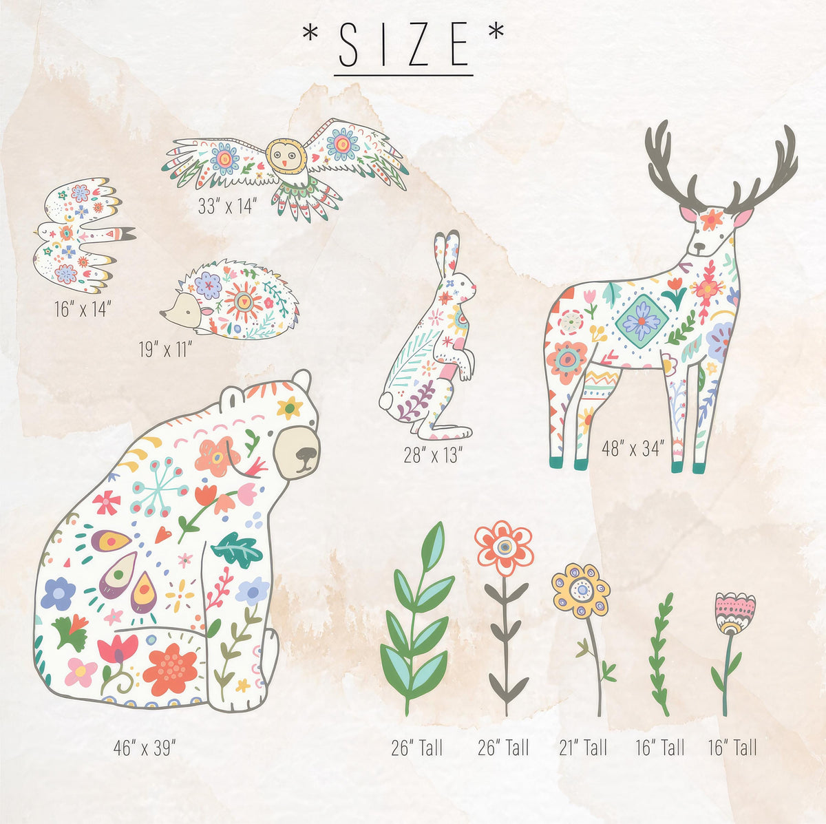 Close-up detail of woodland animal wall decals vinyl matte vinyl finish