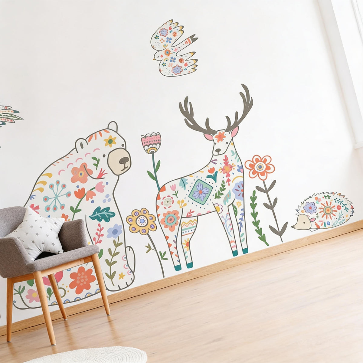 Woodland Animal Wall Decals Vinyl arranged on a feature wall