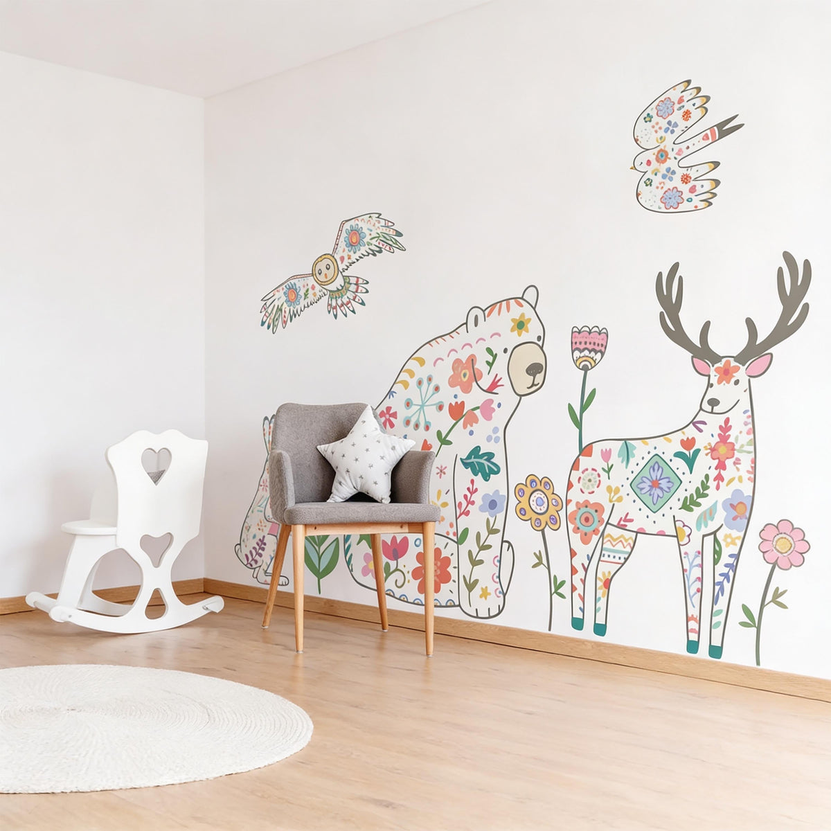 Woodland Animal Wall Decals Vinyl installed on a styled wall
