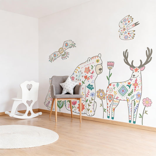 Woodland Animal Wall Decals Vinyl installed on a styled wall