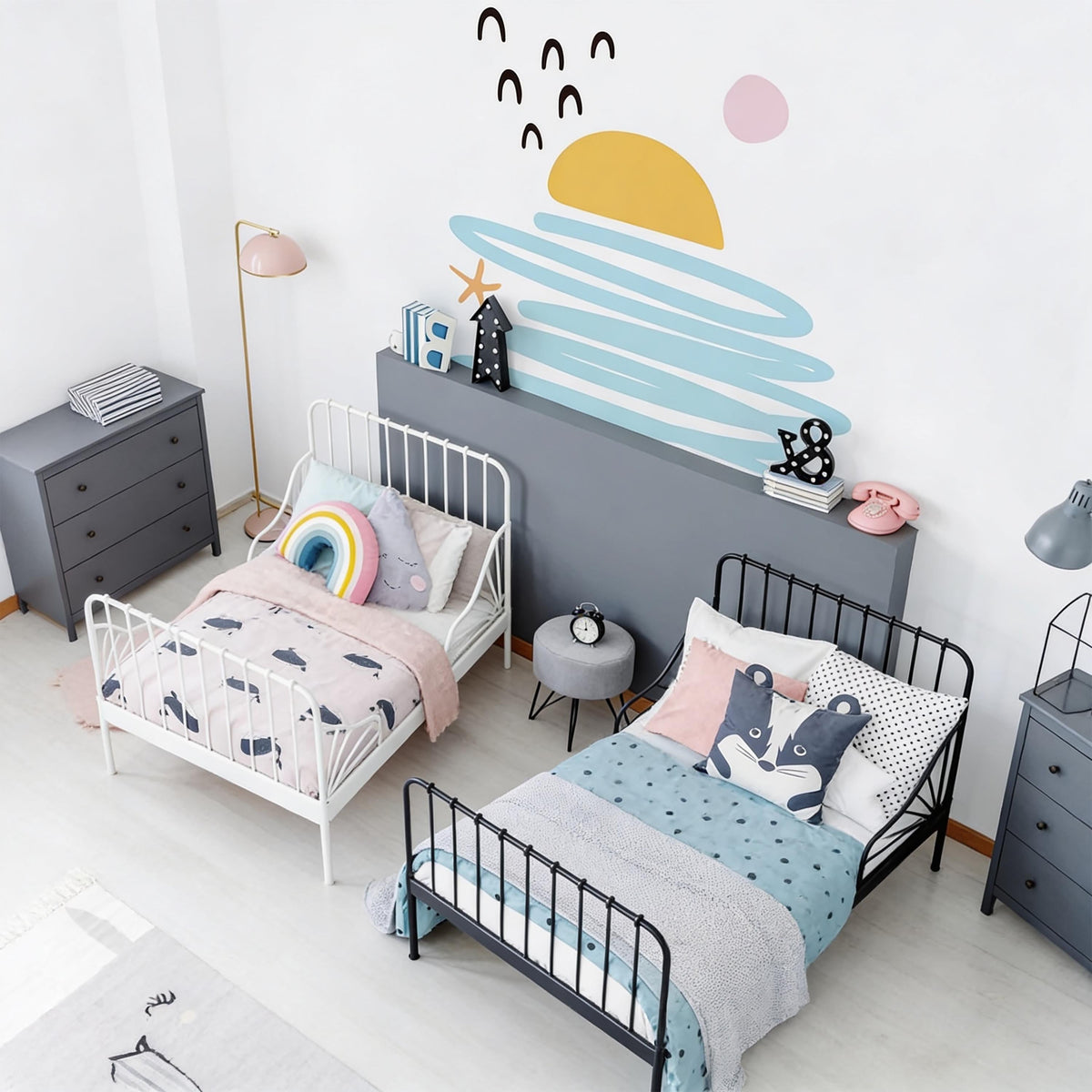 Abstract Sunset Wall Decals Vinyl styled in a room setting