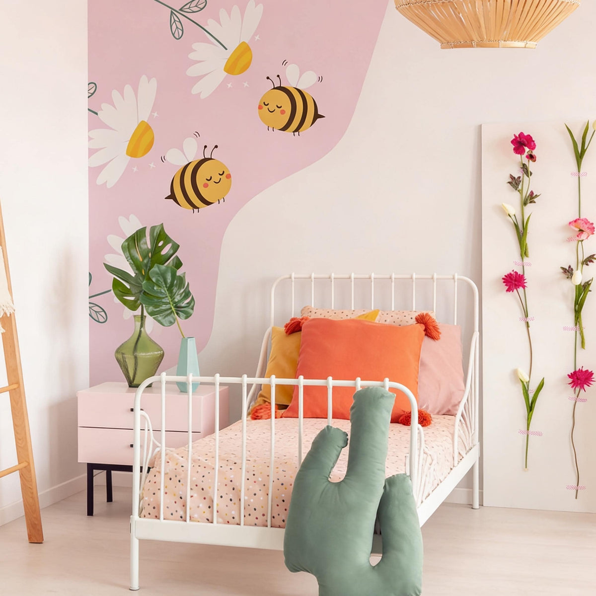 Bee Corner Wall Decal Vinyl arranged on a feature wall