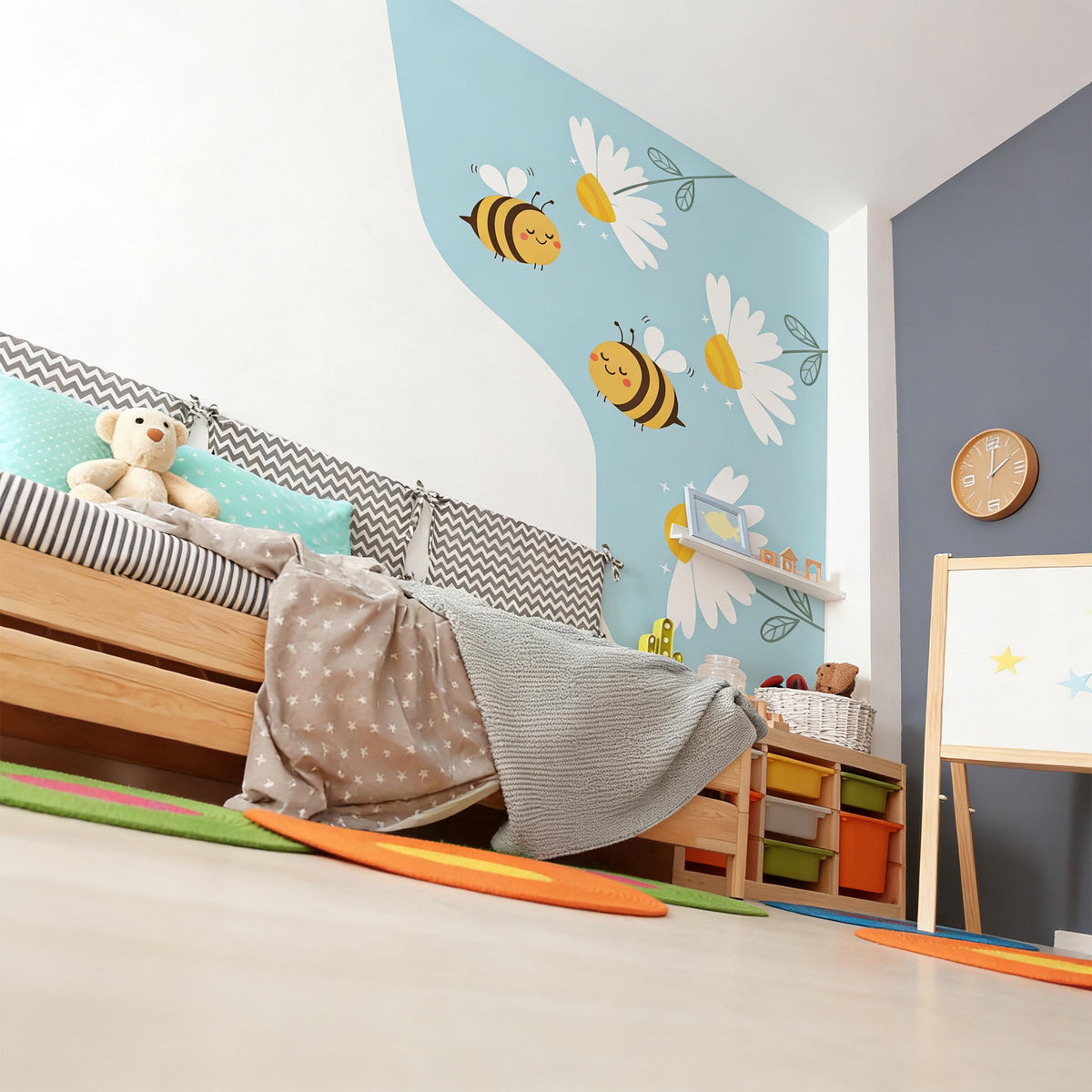 Bee Corner Wall Decal Vinyl styled in a room setting