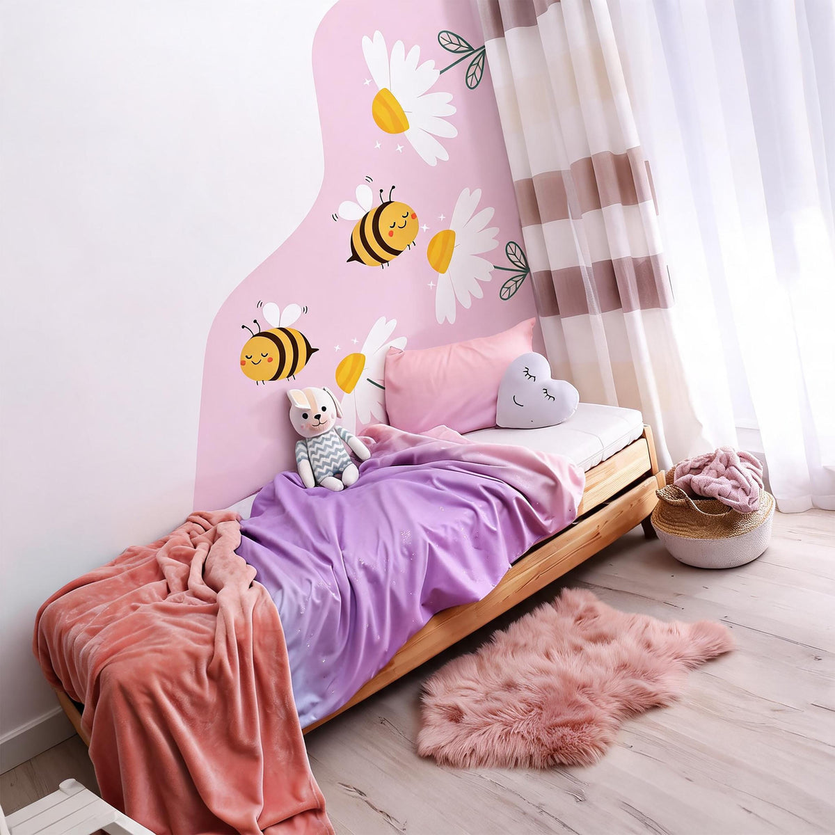 Bee Corner Wall Decal Vinyl size reference on a wall