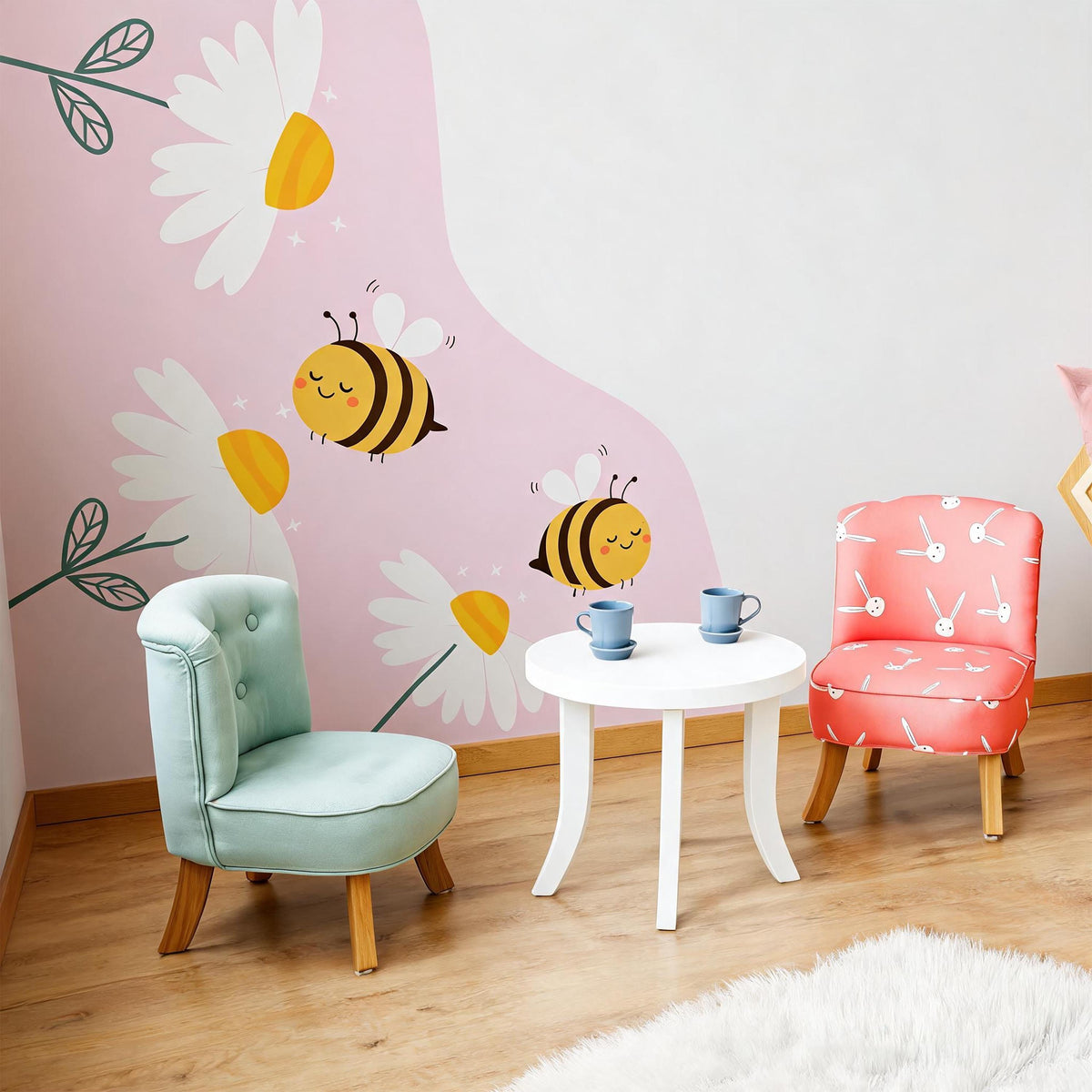 Bee Corner Wall Decal Vinyl close-up styled detail