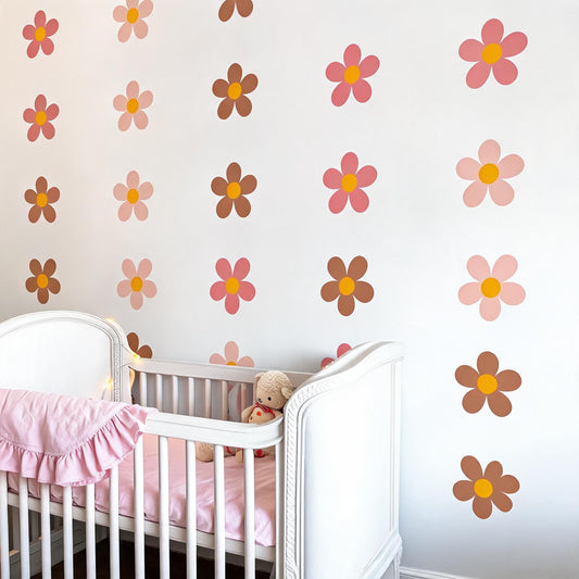 Retro Flower Wall Decals Vinyl installed on a styled wall