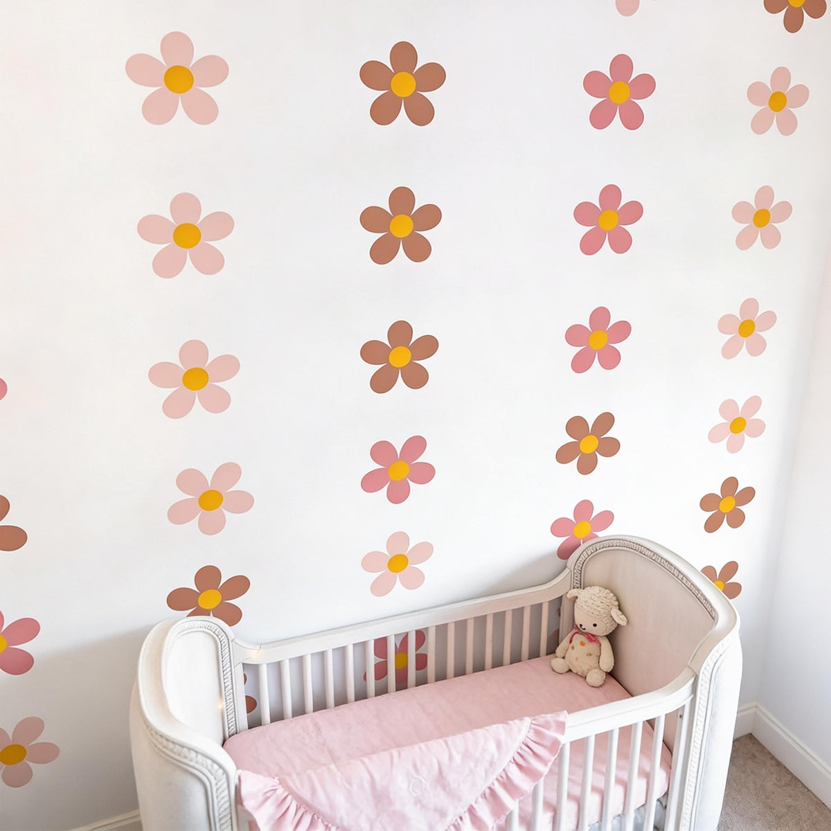 Retro Flower Wall Decals Vinyl shown in a home interior