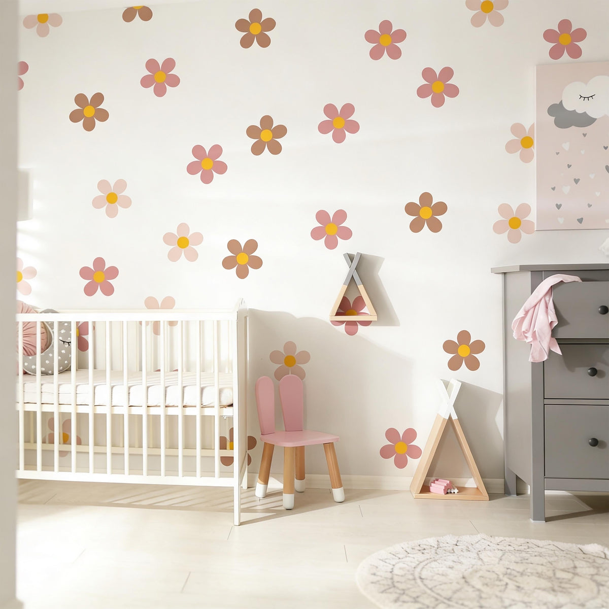 Close-up detail of retro flower wall decals vinyl matte vinyl finish