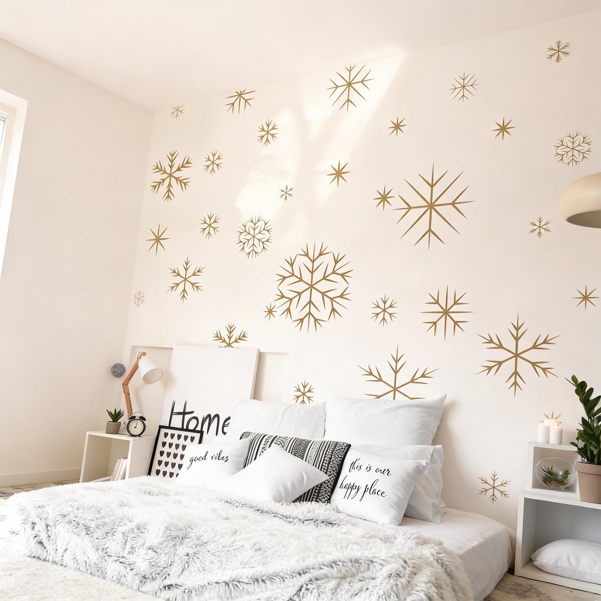 Snowflake Wall Decals Vinyl shown in a home interior