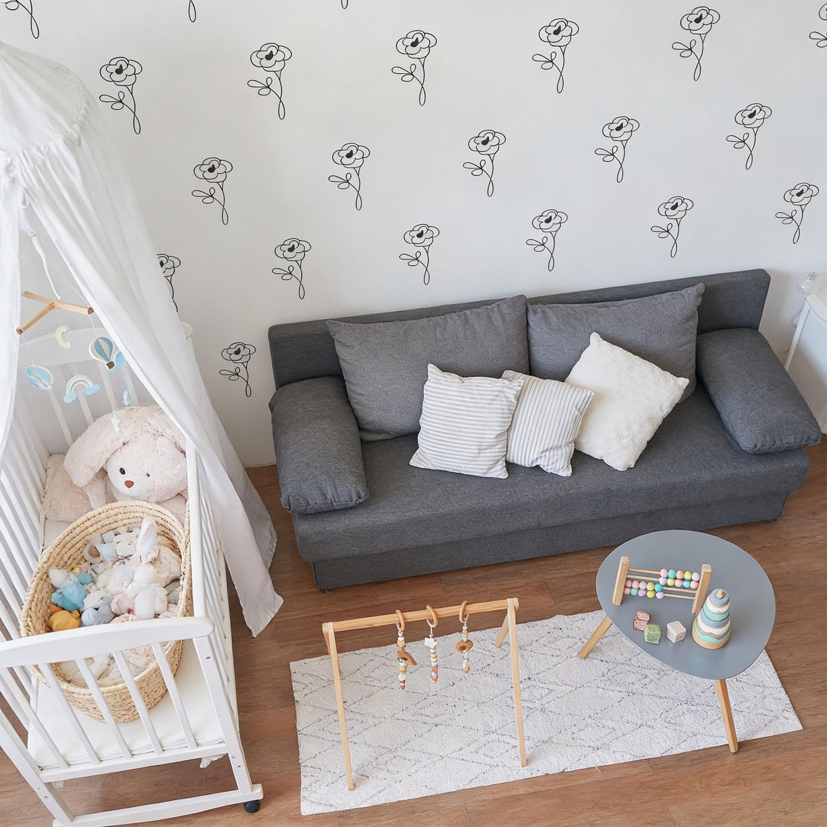 Minimal Flower Wall Decals Vinyl styled in a room setting