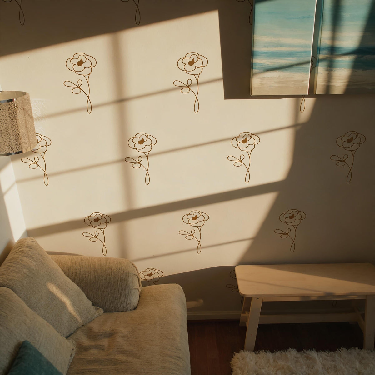 Minimal Flower Wall Decals Vinyl close-up styled detail