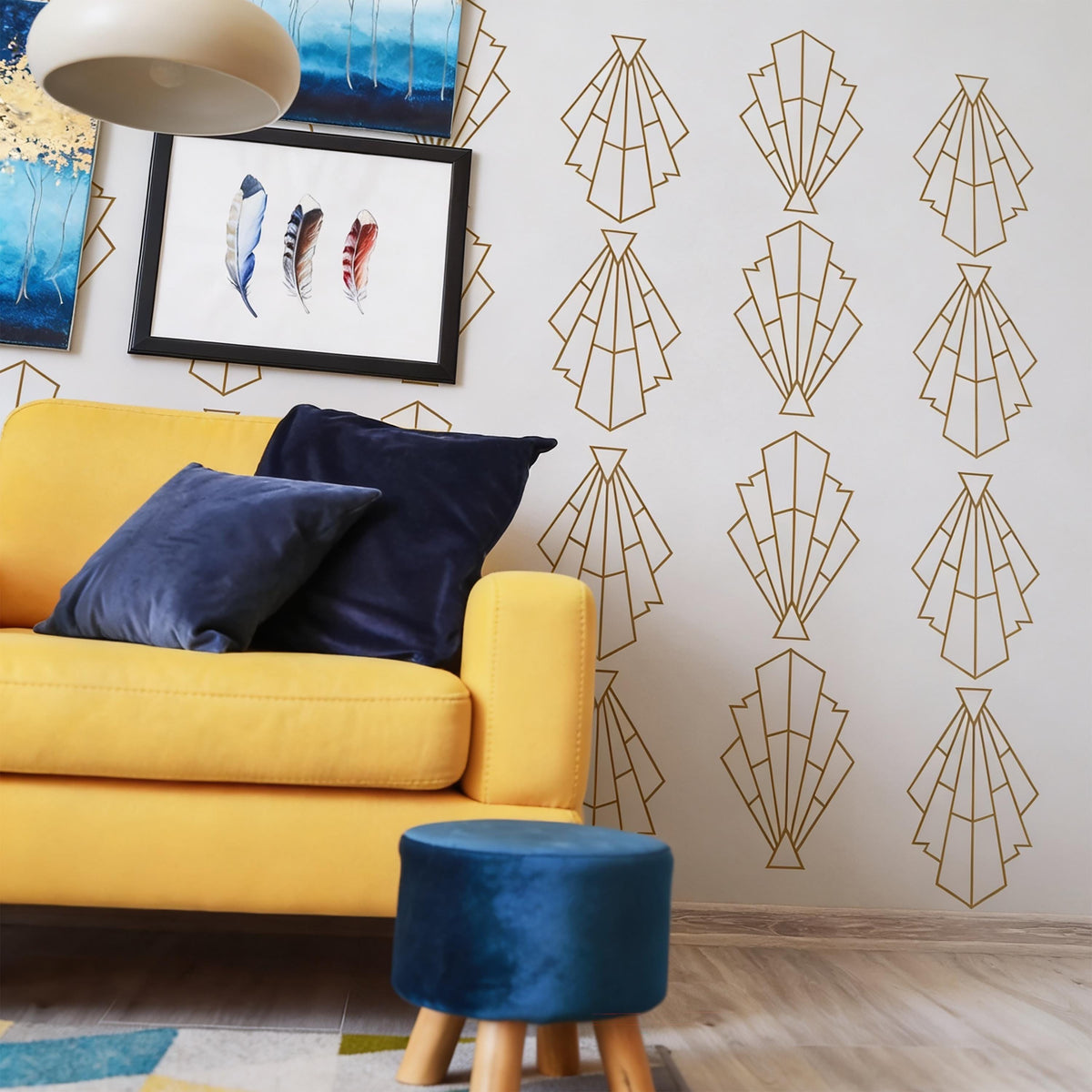 Art Deco Wall Decals Vinyl arranged on a feature wall