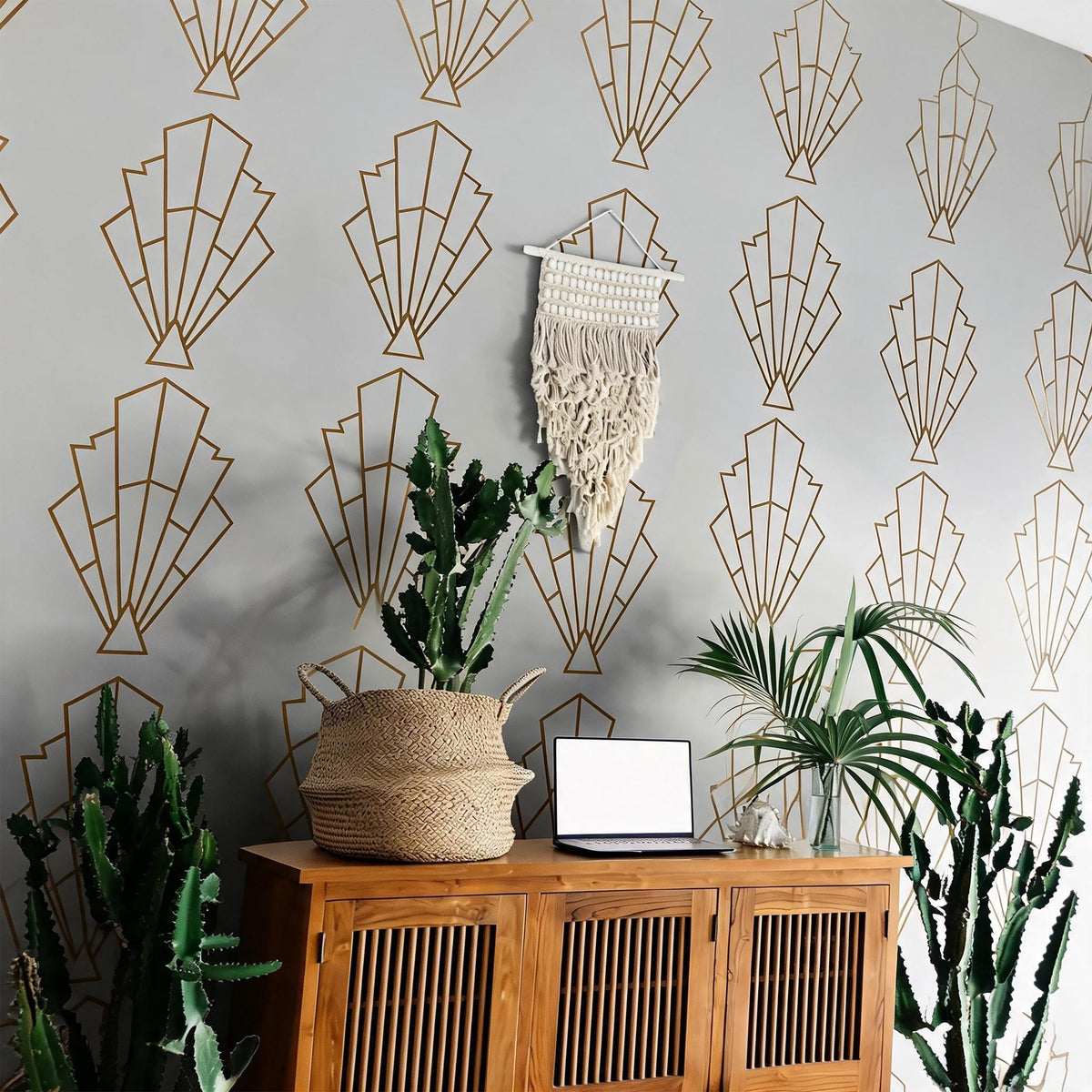 Art Deco Wall Decals Vinyl displayed in a styled space