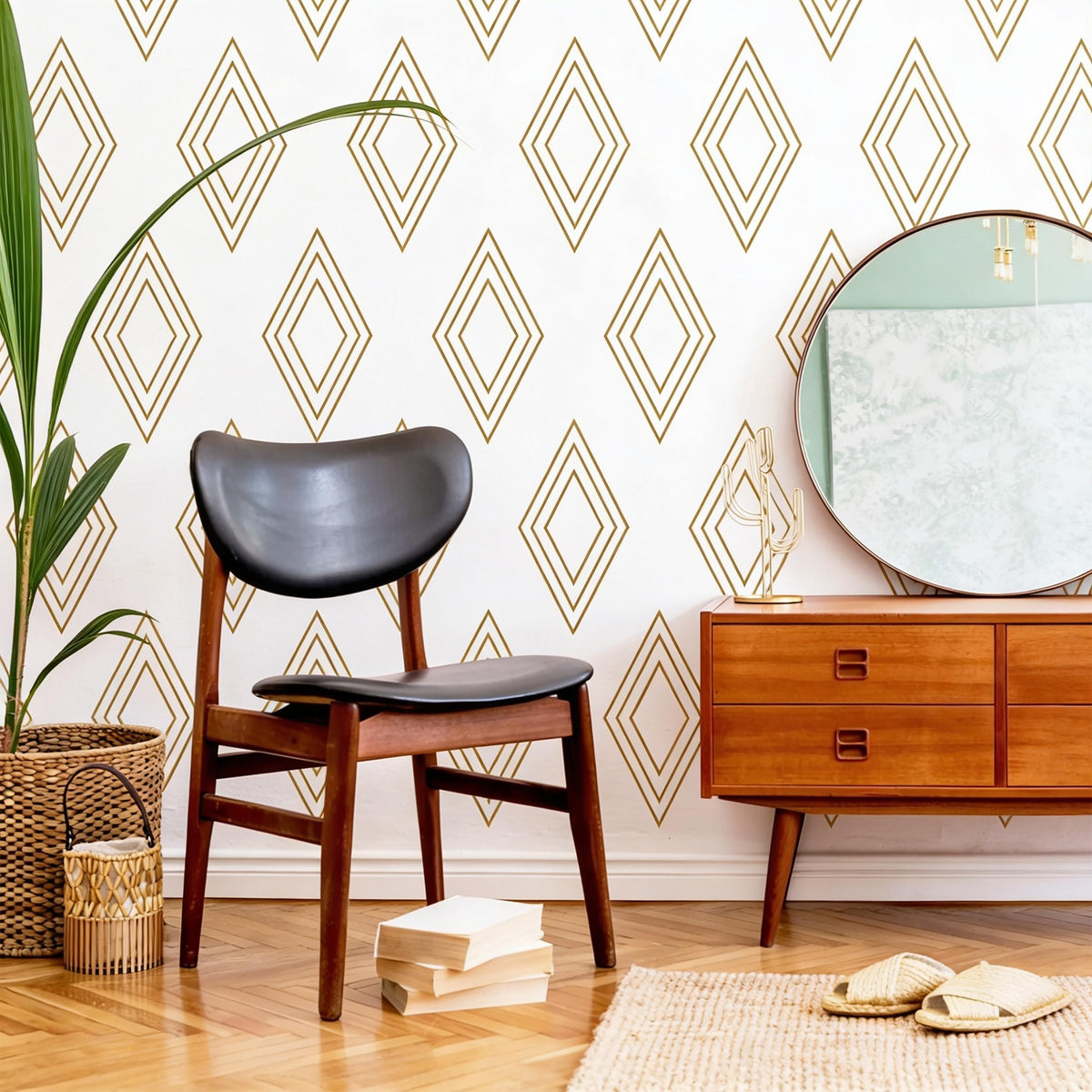 Geometric Diamond Wall Decals Vinyl displayed in a styled space