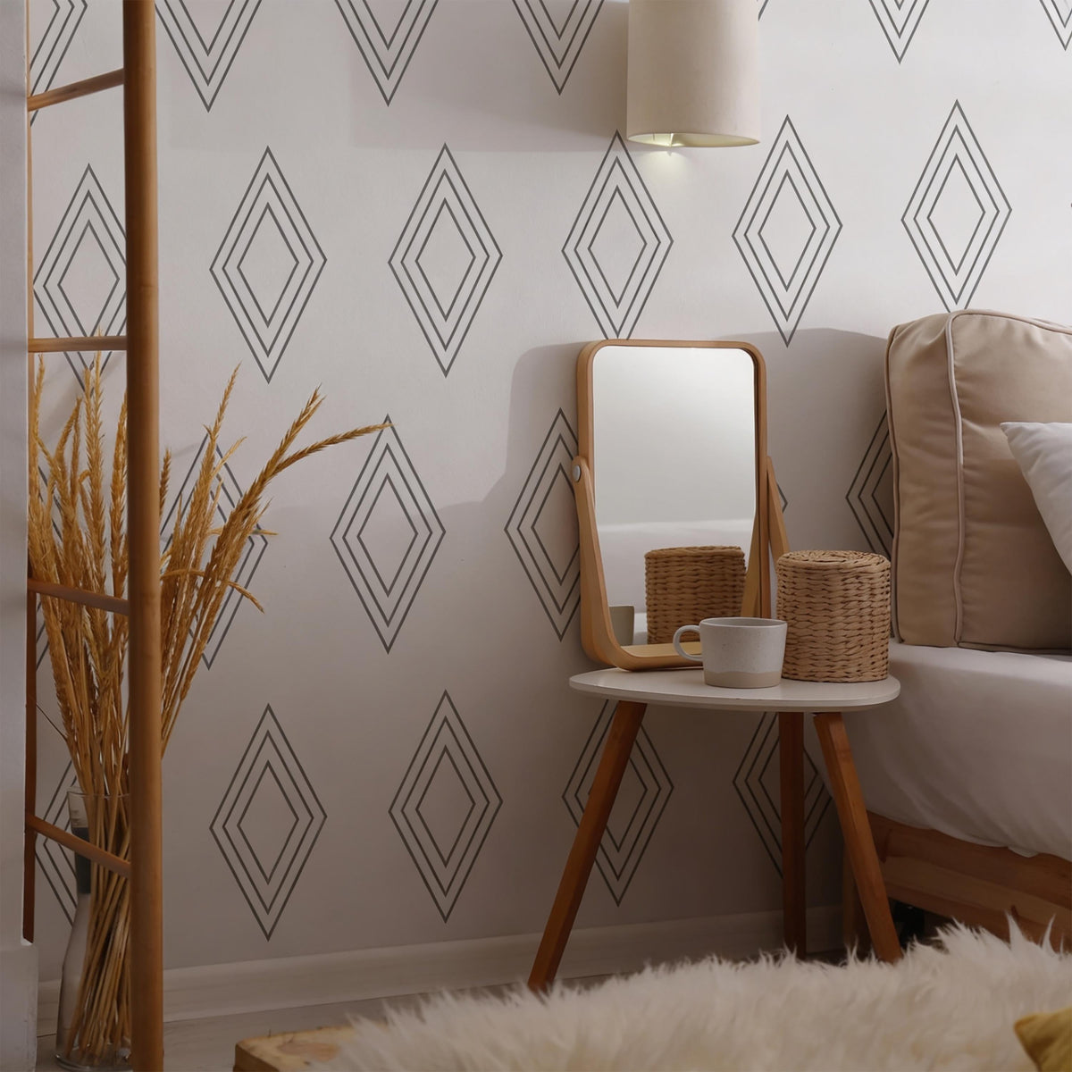 Geometric Diamond Wall Decals Vinyl styled in a room setting