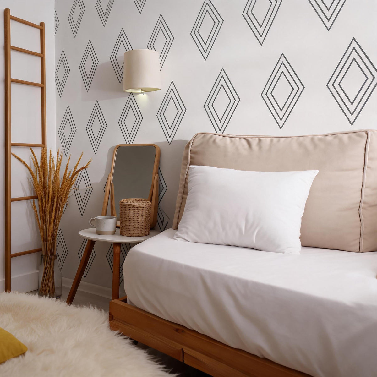 Geometric Diamond Wall Decals Vinyl arranged on a feature wall